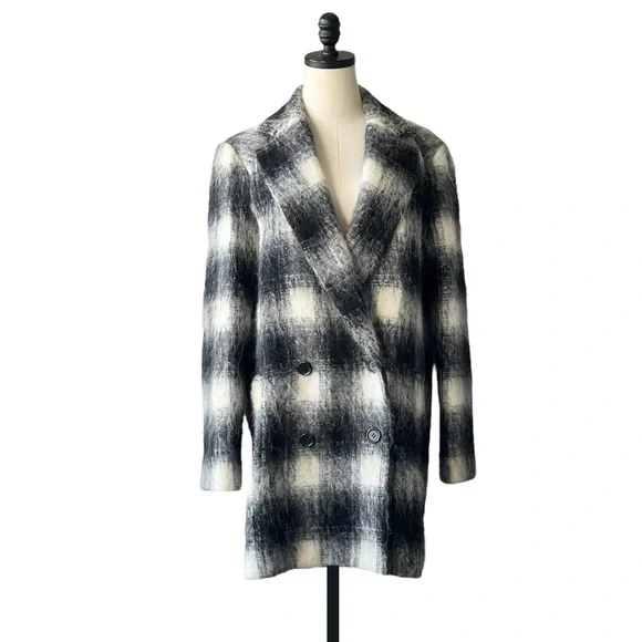 Theory Plaid Cafe Lithe Double Breasted CoatMEDIUM